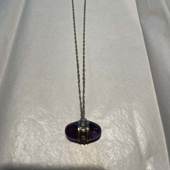 Amethyst Cobachon on Silver Chain - Picture 3 of 6
